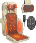 Shiatsu Neck Back Massager Chair Pad w/Heat - Back Massager for Pain Relief Deep Tissue Full-Back Kneading Rolling - Adjustable Neck Height &amp Intensity