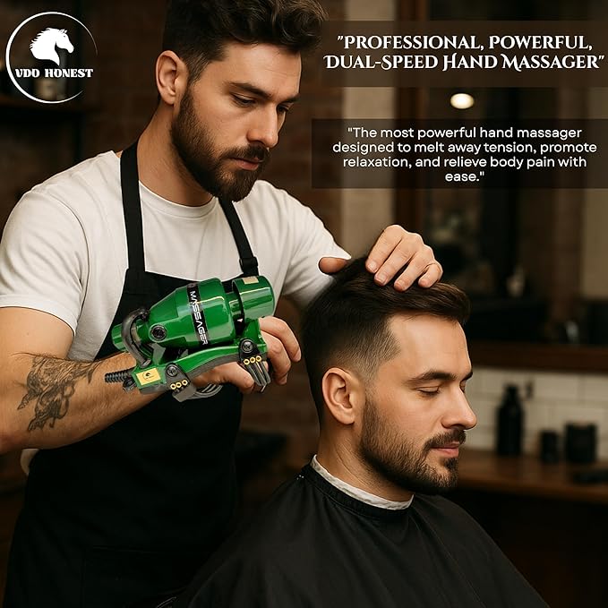 Full Body Corded Massager for Barbers Electric Powerful Double Speed Muscle Relaxer with Floating Head Action for Pain Relief &amp Circulation (Green)
