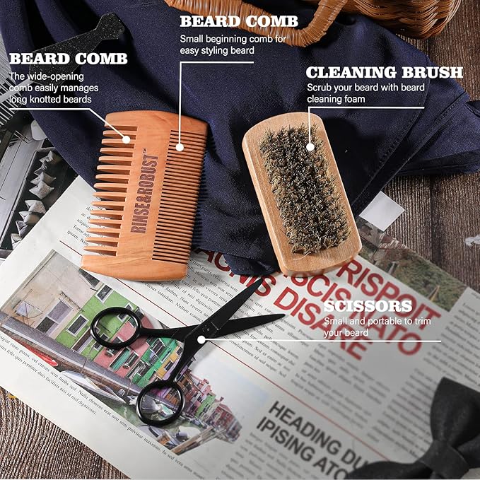 Beard Growth Kit for Men Beard Care Set 8pcs with Traveling Bag Beard Grooming Wash &amp Beard Conditioner Kit