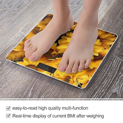 Many Sunflowers Bathroom Scale Ultra-Bright Liquid Crystal Screen Weight Scale Accurate Bathroom Body Scales for Body Weight Bathroom Pet Home Bedroom Gift-Giving