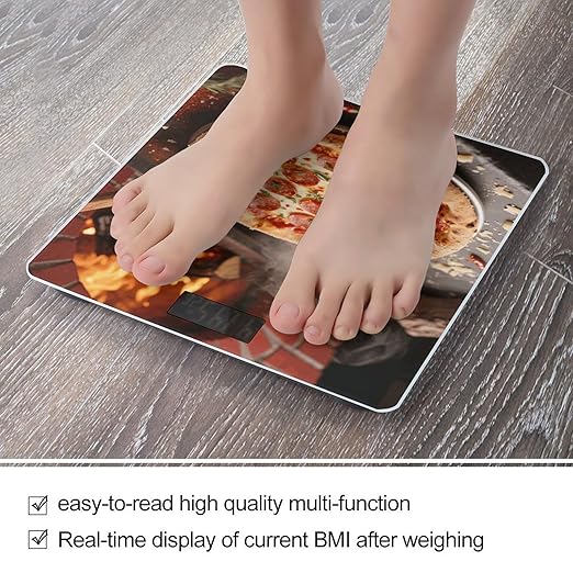 Digital Bathroom Scale for Body Weight Scale with Bright LCD Display High Accuracy Step-On Technology Auto On/Off 3D Pizza Pepperoni Digital Scales 400 Lbs /180kg