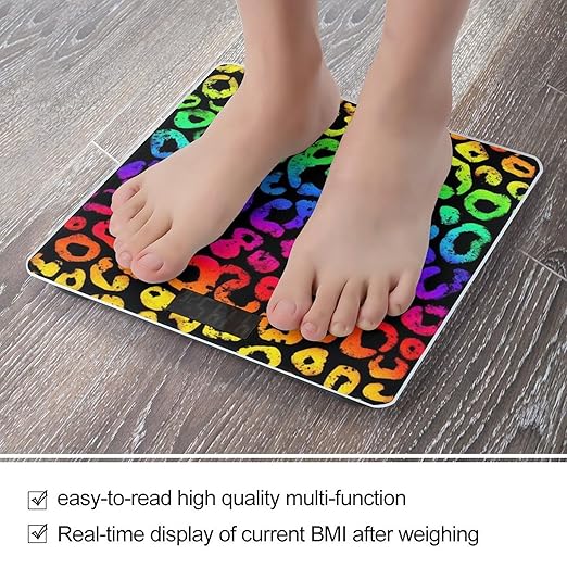 Women's Fashion Automatic Switch Digital Bathroom Weighing Scale Smart Scale Animal Neon Rainbow Colorful Cheetah Leopard Print Black