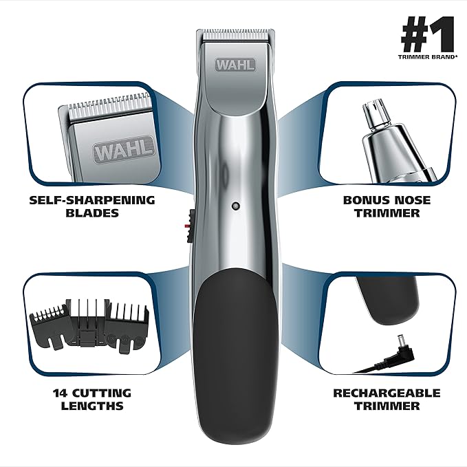 Wahl Groomsman Rechargeable Beard Trimmer kit for MustachesNose Hairand Light Detailing and Grooming with Bonus Wet/Dry Battery Nose Trimmer – Model 5622v(Pack of 10)