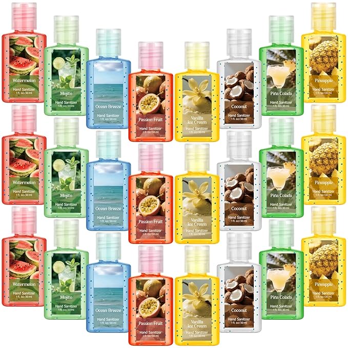 Frienda 24 Pcs Summer Themed Scented Mini Hand Sanitizers Bulk 1 Fl oz Travel Size Hand Sanitizer Assorted Scents Employee Appreciation Gifts for Coworker Staff Teacher Nurse Office Thank You Gifts
