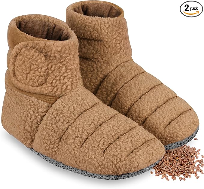 REVIX Microwaveable Booties and Feet Warmers Microwaveable Foot Warmers with Adjustable Fit &amp Non-Slip Microwavable Socks Heated Booties for Women and Men Mocha L