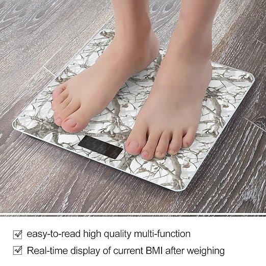 White Tree Camo Weight Scale Large Bathroom Scales Digital Weight with Bright LED Display Non Slip Automatic Weighing Scale Fashion Weighing Machine for Body
