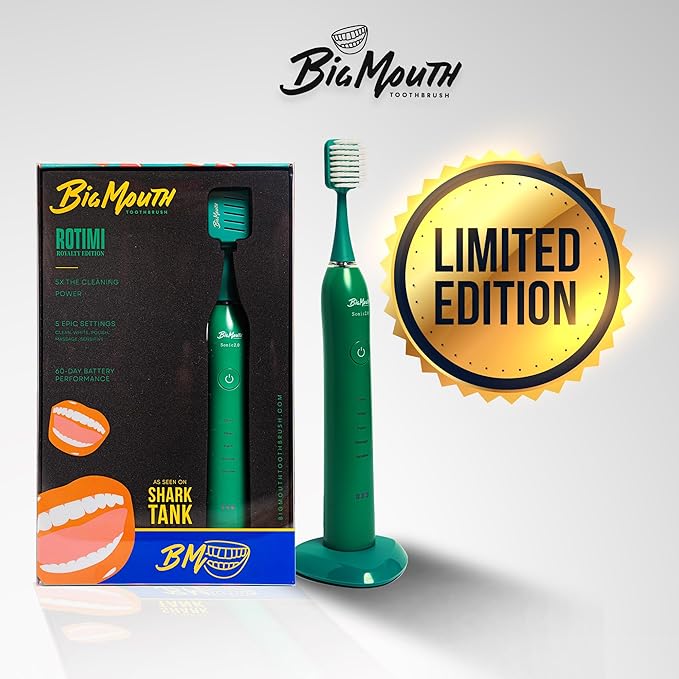 BIG MOUTH TOOTHBRUSH Dr Bobbi Electric Toothbrush for Adults Ultrasonic Rechargeable Toothbrush with 5 Cleaning Modes &amp 2-Minute Smart Timer Retains 42-Day Battery Travel-Ready Design – (Green)