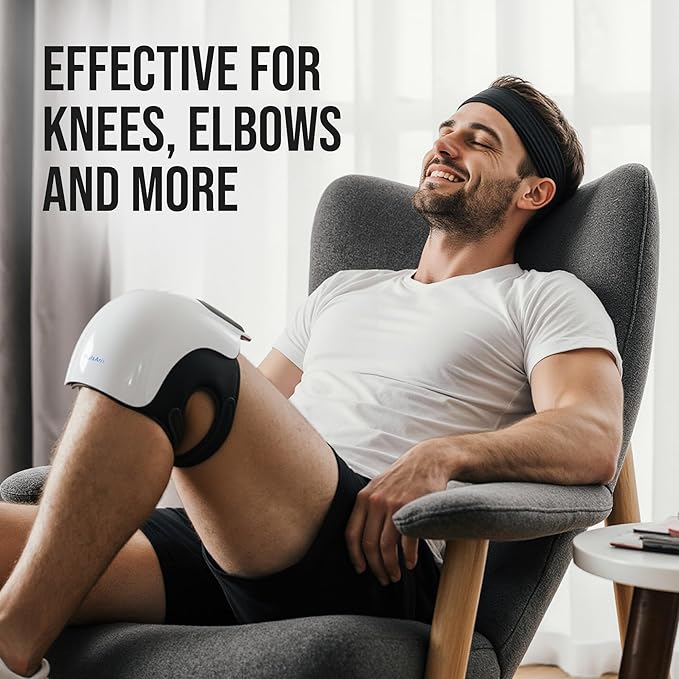 Heated Knee Massager with Red Light &amp Vibration 3 Heat &amp 3 Vibration Levels Memory Function Cordless 3000mAh Rechargeable LED Touch Panel Auto 10-Min Shut-Off USB-C Charger White