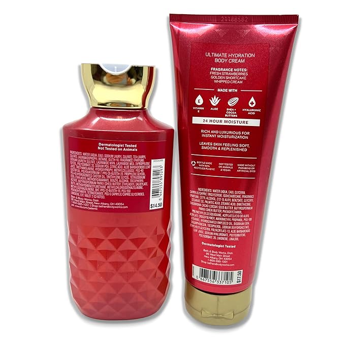 Bath &amp Body Works - Strawberry Pound Cake - 2 Piece bundle - Shower Gel 10 fl oz and Ultimate Hydration Body Cream 8 oz