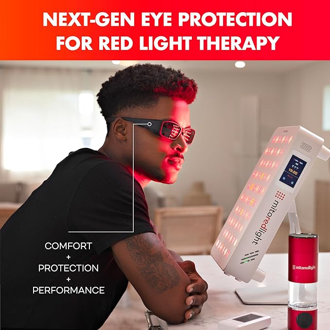 Mito Red PRO Red Light Therapy Glasses with Dark &amp Extra Dark Lenses Eye Protection for Red Light (600nm-900nm) Goggles