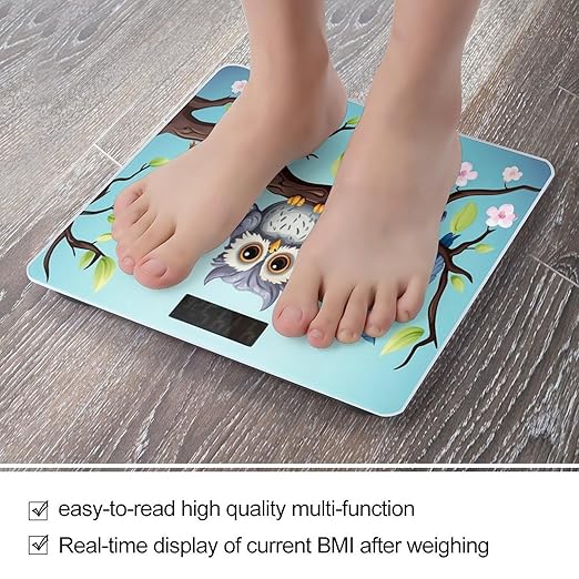 Owls on A Branch Weight Scale Large Bathroom Scales Digital Weight with Bright LED Display Non Slip Automatic Weighing Scale Fashion Weighing Machine for Body