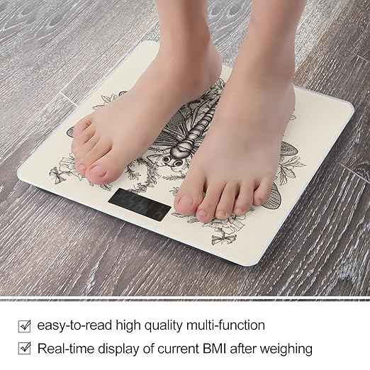 Hand Drawn Floral Dragonfly Scale for Body Weight Highly Accurate Digital Bathroom Scale Sturdy Tempered Glass Weighing Scales with LCD Display Fashion Body Fat Smart Scales 400lb
