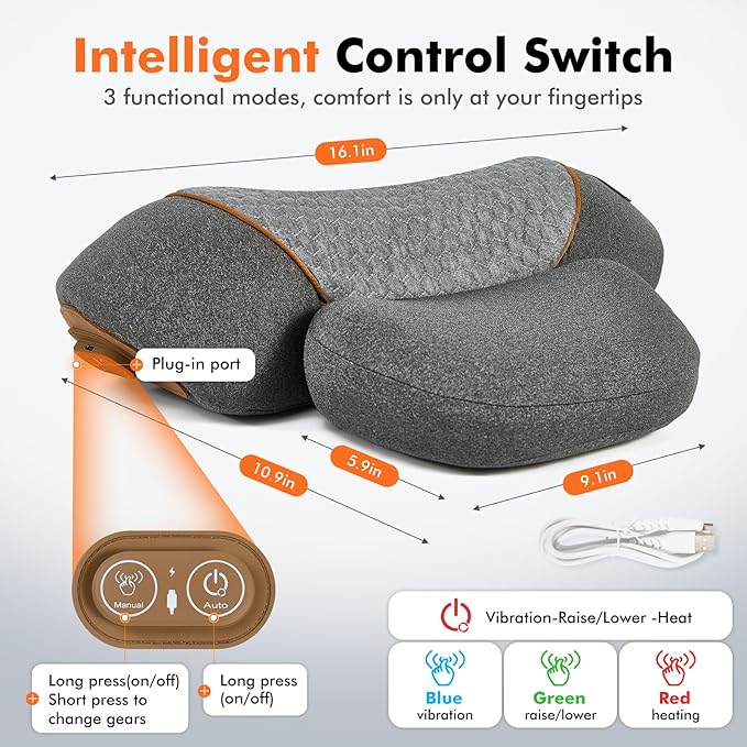 Neck Pillow - 3-in-1 Wireless Neck Pillow (Battery Included) Travel Neck Massage Pillow for Shoulder and Deep Tissue Pain Relief for Women Neck Posture Corrector