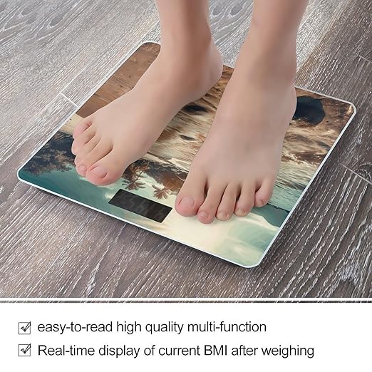 The Beach Has Sand Scale for Body Weight Anti-Slip Tempered Glass Digital Bathroom Scales Clear LCD Display Weighing Scale Safe Rounded Corners Smart Scales
