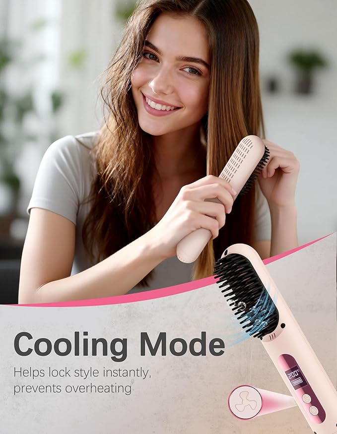 Cordless Hair Straightener Brush Portable Hair Straightener with Cooling Mode Negative Ions for Frizz-Free Shine &amp LED Display USB-C Charging &amp Fast Heating Gift for Women