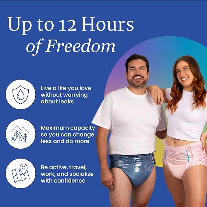 NorthShore MegaMax 12-Hour HBL Adult Diapers for Heavy Bladder Leaks Medium 10 Count Tie-Dye 32-44 inches Tab-Style Incontinence Underwear for Men Women &amp Teens