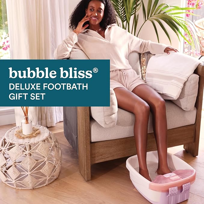 Homedics Bubble Bliss® Deluxe Footbath Gift Set – Heated Foot Spa with Invigorating Bubbles 3 Massage Attachments Pumice Stone Moisturizing Heel Socks &amp Splash Guard for Ultimate Relaxation