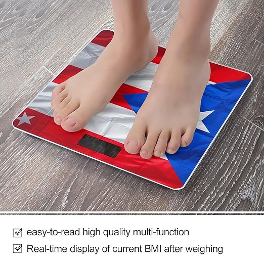 Puerto Rico Flag Scale for Body Weight Sturdy Tempered Glass Weighing Scales with LCD Display Accurate Digital Bathroom Scale Convenient Body Fat Smart Scales Easy Read