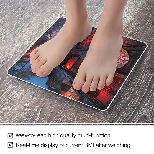Kyoto Geisha Paper Umbrella Scale for Body Weight Sturdy Tempered Glass Weighing Scales with LCD Display Accurate Digital Bathroom Scale Convenient Body Fat Smart Scales Easy Read