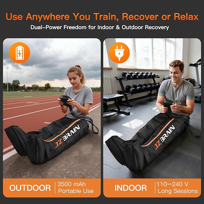 Air Compression Leg Recovery System : Sequential Full Leg Compression Boots for Circulation &amp Fast Recovery - Plug-in &amp Portable Leg Massager for Athletes Gym FSA-HSA Eligible (Large)