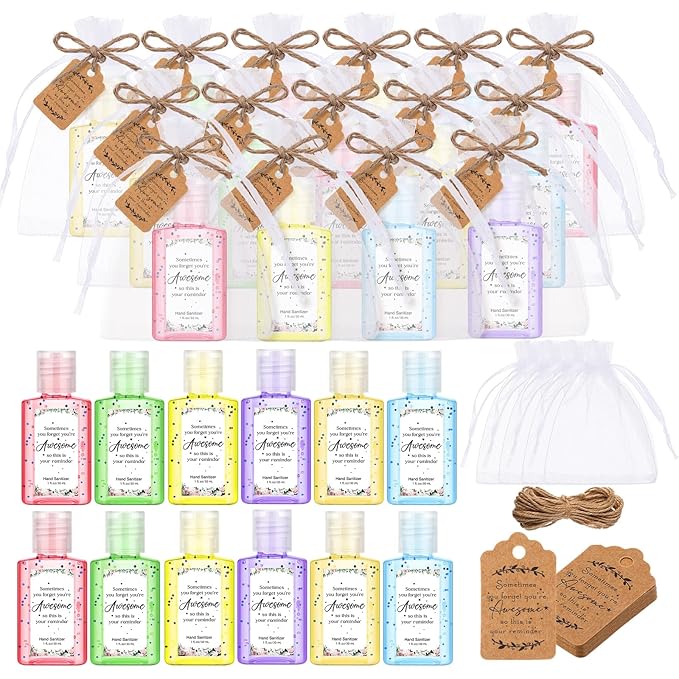 Frienda 24 Sets Thank You Hand Sanitizer Bulk Gift Set Mini Travel Size Hand Sanitizers Gel with Organza Bags Tags Appreciation Gift for Women Employee Coworker Team Teacher Nurse Graduation Party