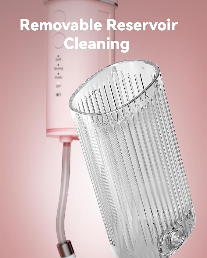 JTF Portable Water Flosser for Travel: Compact Mini Design 3 Modes &amp 8 DIY Pressure Levels for Sensitive Teeth &amp Braces - with 5 Nozzles &amp Removable 230ml Tank Cordless Oral Irrigator fo