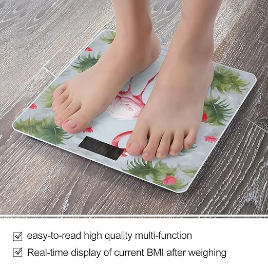 White Flamingo Scale with LCD Easy-to-Read Anti-Slip Weight Digital Bathroom Scale Precision Weighing Scales Sturdy Tempered Glass Body Weight Scales for Daily Use
