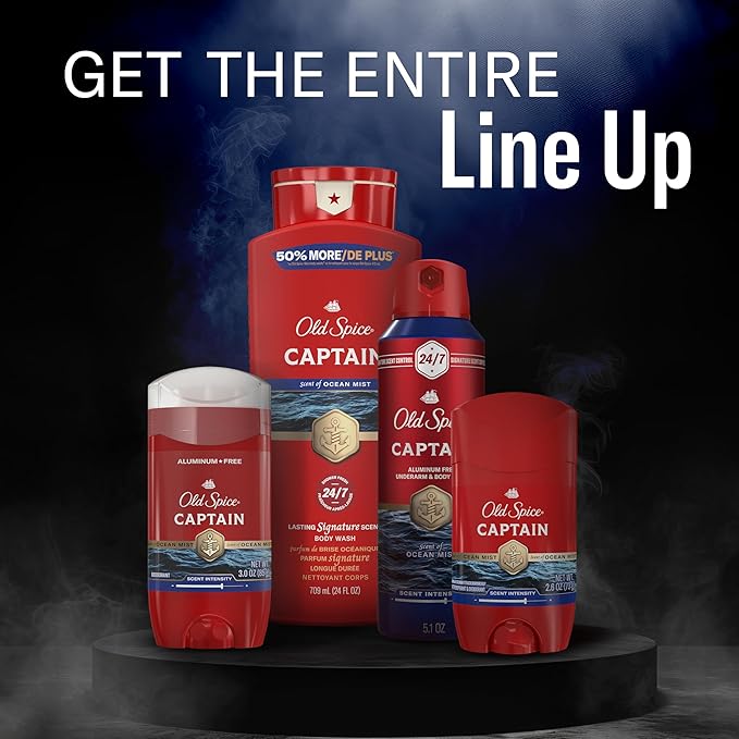 Old Spice Aluminum Free Body Spray for Men 24/7 Signature Scent &amp Lasting Freshness All-Day Odor Protection Easy Application Captain with Bergamot Sea Air &amp Driftwood Scent 5.1 oz (Pack