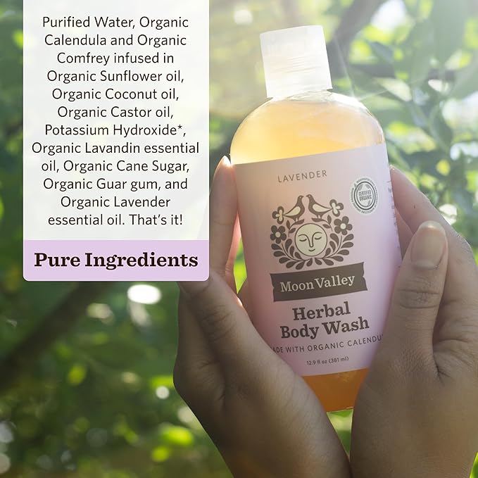 Herbal Body Wash Lavender by Moon Valley All Natural Ingredients No Parabens Vegan Moisturizing Essential Oils Two Pack