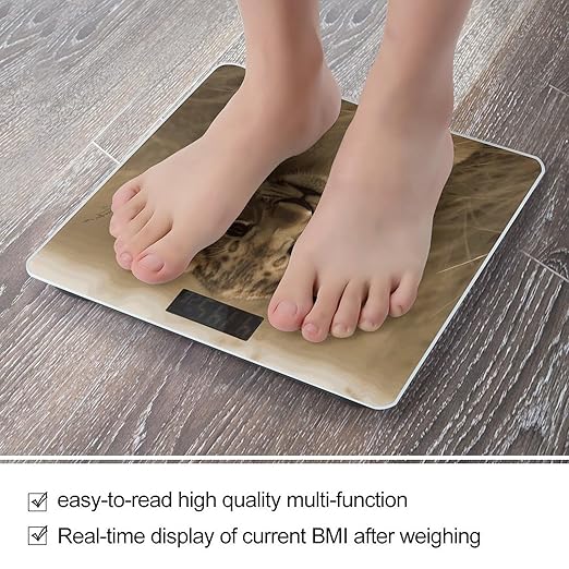 The Waiting Lion Cub Scale for Body Weight Anti-Slip Digital Bathroom Scale Sturdy Toughened Glass Weighing Scales High Precision Safe Rounded Corners Smart Scales