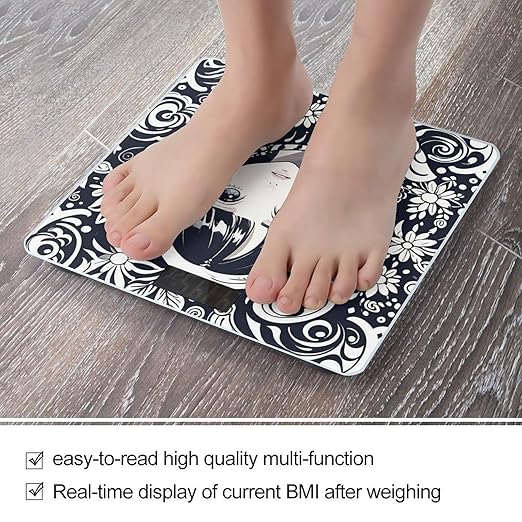 Ink Style Pattern Scale for Body Weight Digital Bathroom Scale Toughened Glass High Precision Scales for Body Weight with Large LCD Backlight Display Weight Scales