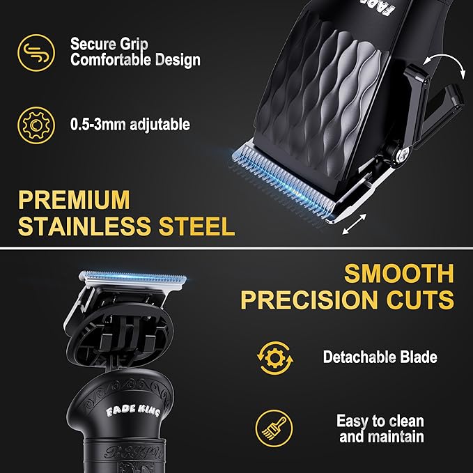 FADEKING® Professional Hair Clippers for Men - Cordless Beard Trimmer for Men LCD Display Hair Clippers and Trimmer Set for Barber Haircut &amp Mens Grooming with Travel Case(Black)
