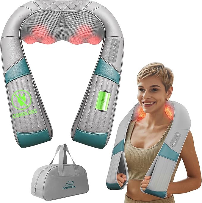 Snailax Cordless Neck Massager with Heat Shiatsu Neck Back Massager for Pain Relief Deep Tissue Rechargeable 4D Knead Shoulder Massager Pillow with Portable Carry Bag Gifts for Mom Dad