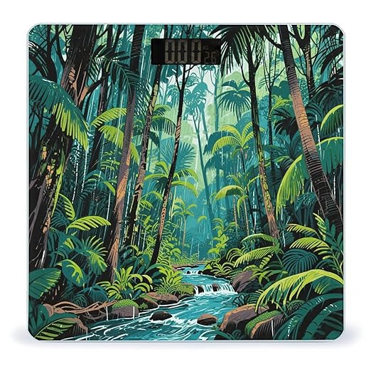 Tropical Rainforest Weight Scale Large Bathroom Scales Digital Weight with Bright LED Display Non Slip Automatic Weighing Scale Fashion Weighing Machine for Body