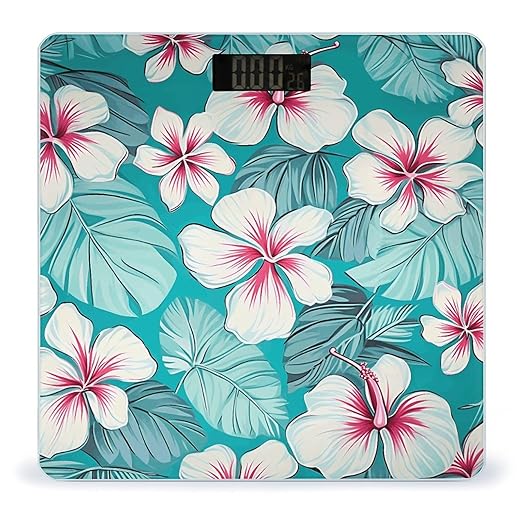 Tropical Hibiscus Flowers Bathroom Scale Rounded Smart Scale for Body Weight Automatic Power On/Off Weight Scales Accurate Bathroom Digital Scales for Pet Home Bedroom Kitchen