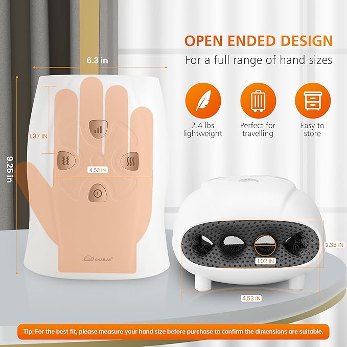 Snailax Hand Massager with Heat and Compression for Arthritis Mother Day Gift Carpal Tunnel Finger Numbness FSA Eligible Cordless Hand Massager for Palm &amp Wrist Circulation