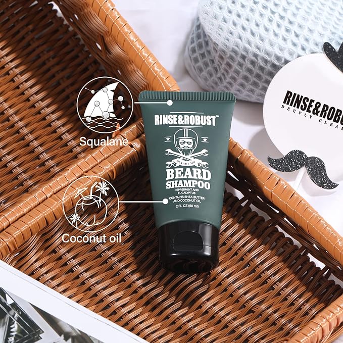 Beard Growth Kit for Men Beard Care Set 8pcs with Traveling Bag Beard Grooming Wash &amp Beard Conditioner Kit