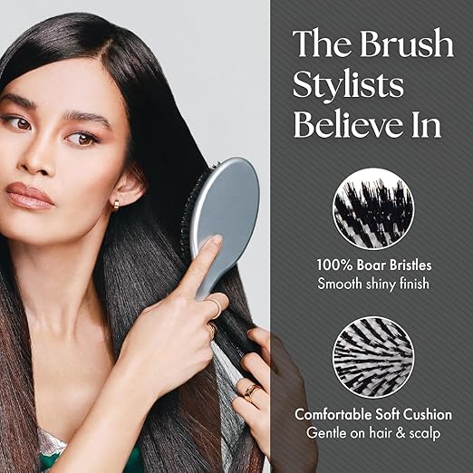 Olivia Garden Ceramic + Ion Supreme Styler Cushion Paddle Brush - Boar &amp Ionic for Shine Frizz Control &amp Smoother Hair
