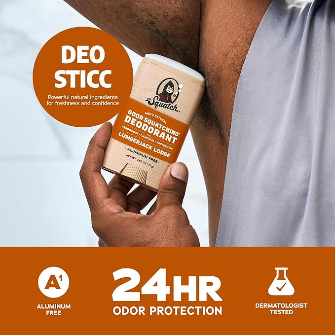 Dr. Squatch Natural Men’s Deodorant – Aluminum Free Natural Deodorant Men with Charcoal &amp Postbiotics for 72-Hour Odor Protection – Fresh Falls 2.65oz Stick