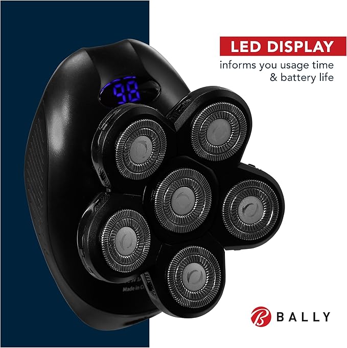 Bally 6 Head Floating Shaver Total Grooming with 6-in-1 Multi-Functional Electric Floating Shaver 6 Heads LED Display Lithium Rechargeable 50 Min Usage