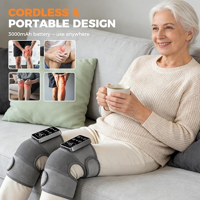 YAZHI Cordless Knee Massager for Pain Relief – Electric Heated Knee Brace 5 Heat Levels &amp 3 Massage Modes Gifts for Men and Women 1pack