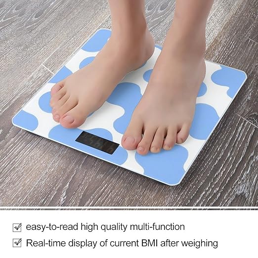 Smart Scale for Body Weight Automatic Switch Digital Bathroom Weighing Scale Light Blue Animal Cow Print