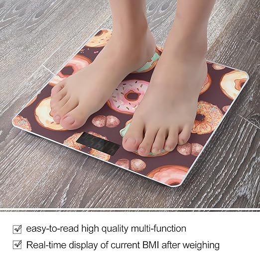 Pretty Donuts Weight Scale Large Bathroom Scales Digital Weight with Bright LED Display Non Slip Automatic Weighing Scale Fashion Weighing Machine for Body