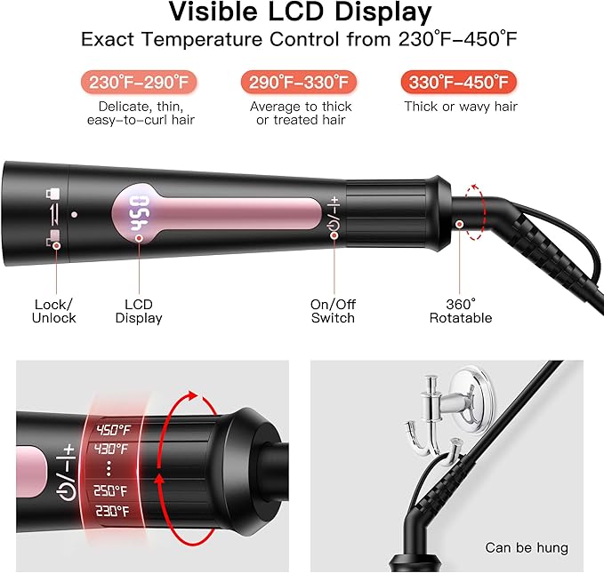 Curling Iron Curling Wand Set Instant Heat Up Hair Curler with Interchangeable Tourmaline Ceramic Barrels 0.35 to 1.25