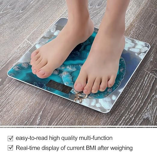 Teal Agate Bathroom Scale Large LCD Backlight Display Digital Scale Rounded Corners Body Scales Automatic Power On/Off Bathroom Scales for Home Bedrooms