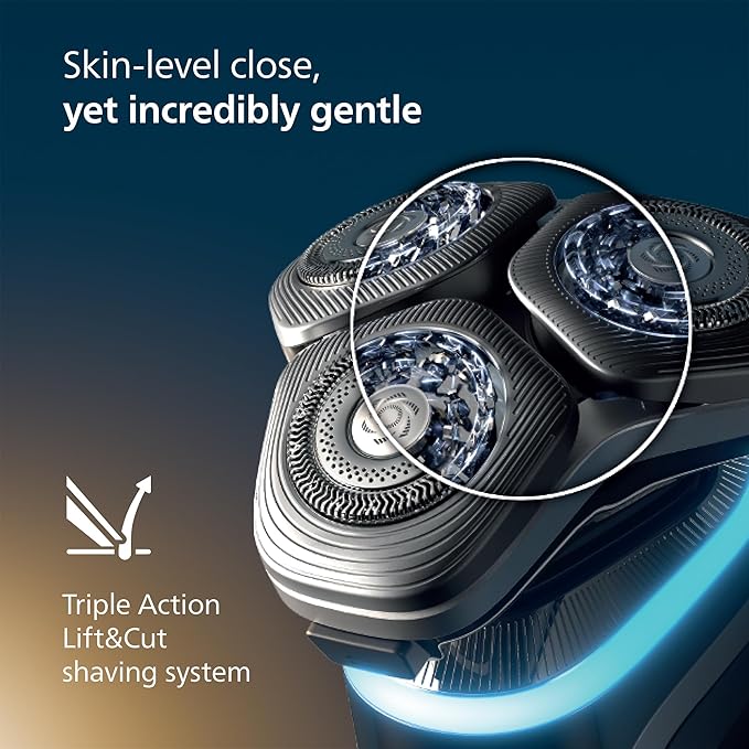 Philips Norelco Shaver i9000 Prestige - Wet &amp Dry Electric Shaver Gold Oyster Sense IQ Technology Triple Lift &amp Cut System 360 Rotating Dual SteelPrecision Blades Quick Clean Pod Model X