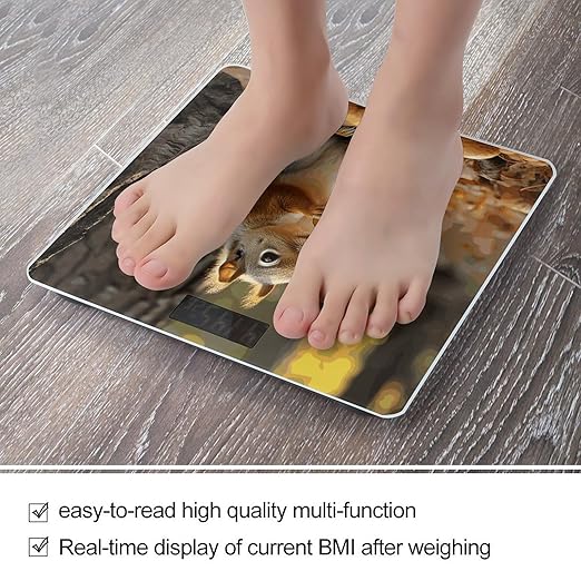 Cute Squirrel Eating Nuts Bathroom Scale for Body Weight Bathroom Weighing Scale with Backlit LCD Display Highly Accurate Measures Weight Up to 180kg