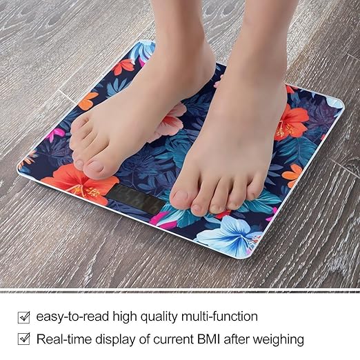 Smart Scale for Body Weight Digital Bathroom Weighing Scale Energy Saving Scale Hawaiian Colorful Hibiscus Flowers Tropical Palm Tree Leaves