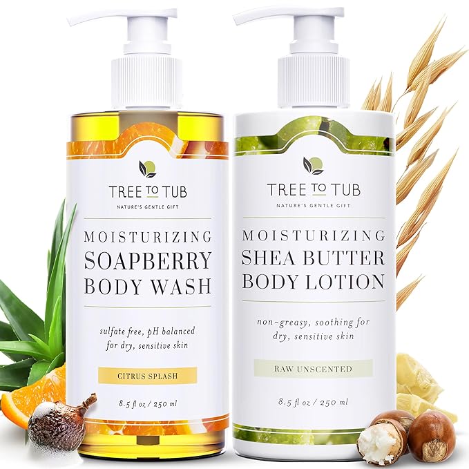 Tree to Tub Citrus Body Wash and Lotion for Dry Skin &amp Sensitive Skin pH Balanced Moisturizing Body Wash Fragrance Free Sensitive Skin Lotion for Women &amp Men