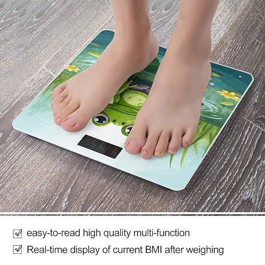 Frog in A Pond Scale for Body Weight High Precision Digital Weight Scales with LCD Display Anti-Slip Sturdy Slim Tempered Glass Bathroom Scale for Home Use